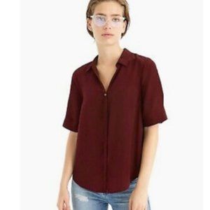 J. Crew Burgundy Silk Short Sleeve Button-Up NWT